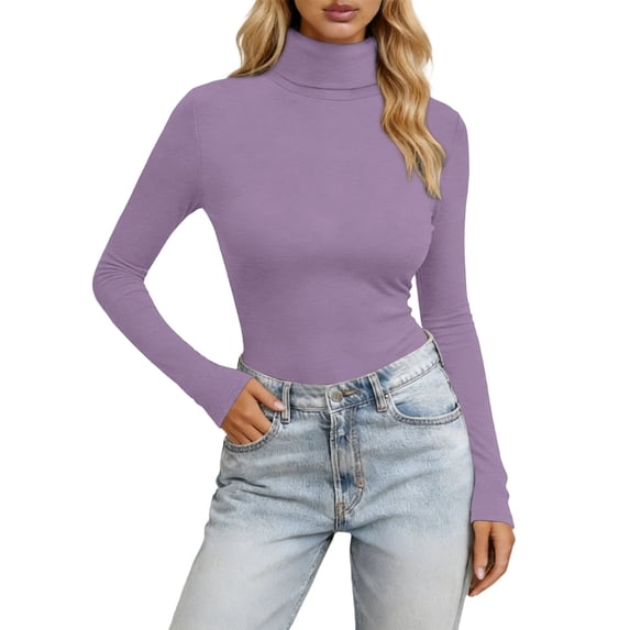 BOOMNY Women's Long Sleeve Base Tshirts Turtleneck Slim Fit T-Shirt Lightweight Fall Tee Tops for Women