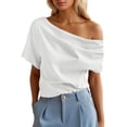thumbnail image 1 of BOOMNY Women's One Shoulder Base T Shirts Solid Color Loose Summer Tees for Women, 1 of 7