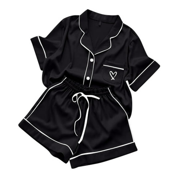 BOOMNY Women's Pajama Set 2 Peice Pajamas for Women Set Casual Graphic Short Sleeve Buttons Pjs Tops Shorts Sleepwear Outfit Cozy Soft Homewear Loungewear
