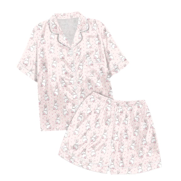BOOMNY Women's Pajama Set 2 Peice Pajamas for Women Set Casual Graphic Y2K Short Sleeve Satin Pjs Tops Shorts Sleepwear Outfit Cozy Soft Homewear Loungewear