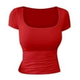 thumbnail image 1 of BOOMNY Women's Short Sleeve T Shirts Solid Color Slim U Neck Summer Tees for Women, 1 of 3