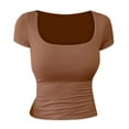 thumbnail image 1 of BOOMNY Women's Short Sleeve T Shirts Solid Color Slim U Neck Summer Tees for Women, 1 of 3