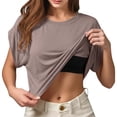 thumbnail image 1 of BOOMNY Women's Short Sleeve T Shirts With Built In Bra Solid Color Loose Summer Tees for Women, 1 of 4