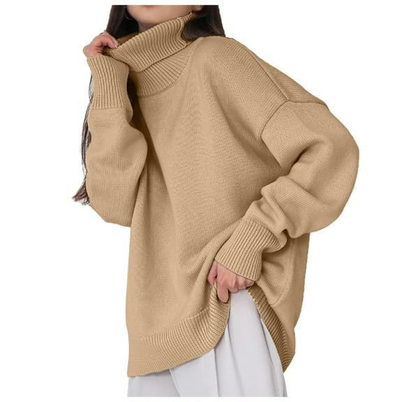 BOOMNY Women's Sweaters Long Sleeve Basic Sweaters for Women Solid Color Oversized Turtleneck Warm Knit Pullover Trendy Tops 2025 Fall Winter Knitwear