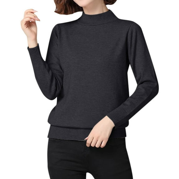 BOOMNY Women's Sweaters Long Sleeve Basic Sweaters for Women Solid Color Turtleneck Knit Pullover Trendy Tops 2025 Fall Winter Knitwear