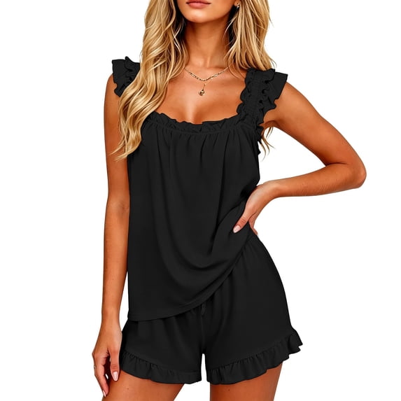 BOOMNY Womens 2 Peice Pajama Sets Sleeveless Pjs Tops Shorts Sleepwewar Pyjamas Solid Soft Cozy Homewear Loungewear Sets