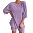thumbnail image 1 of BOOMNY Womens 2 Peice Sets Solid Short Sleeve Ribbed Knit Tops Shorts Outfits for Women Summer Casual Matching Sets, 1 of 5
