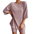 thumbnail image 1 of BOOMNY Womens 2 Peice Sets Solid Short Sleeve Ribbed Knit Tops Shorts Outfits for Women Summer Casual Matching Sets, 1 of 6
