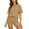 thumbnail image 1 of BOOMNY Womens 2 Peice Sets Striped Short Sleeve Tops Shorts Outfits for Women Summer Casual Matching Sets, 1 of 5