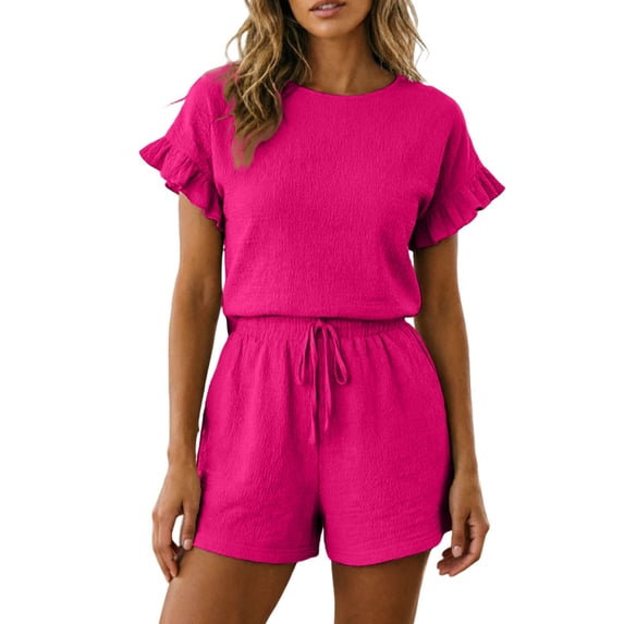 BOOMNY Womens 2 Peice Shorts Sets Solid Short Sleeve Tops Shorts Outfits for Women Summer Casual Matching Sets
