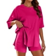 thumbnail image 1 of BOOMNY Womens 2 Peice Shorts Sets Solid Short Sleeve Tops Shorts Outfits for Women Summer Casual Matching Sets, 1 of 7