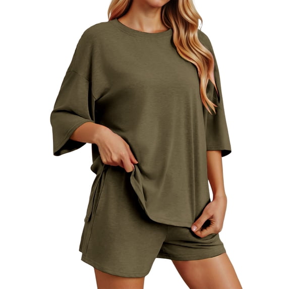 BOOMNY Womens 2 Peice Shorts Sets Solid Short Sleeve Tops Shorts Outfits for Women Summer Casual Matching Sets