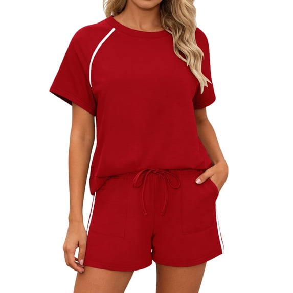 BOOMNY Womens 2 Peice Workout Shorts Sets Solid Short Sleeve Tops Shorts Outfits for Women Summer Casual Matching Sets