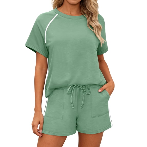 BOOMNY Womens 2 Peice Workout Shorts Sets Solid Short Sleeve Tops Shorts Outfits for Women Summer Casual Matching Sets