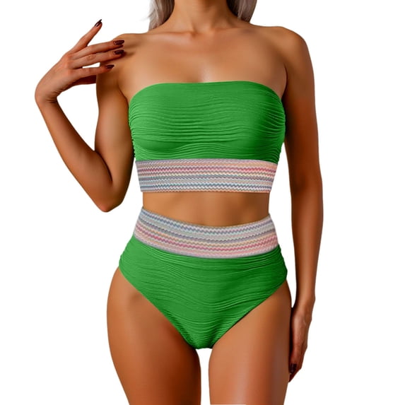BOOMNY Womens Bandeau Bikini Sets 2 Peice Swimsuit For Women Graphic Swimwear Strapless High Waist Cozy Soft Bathing Suits