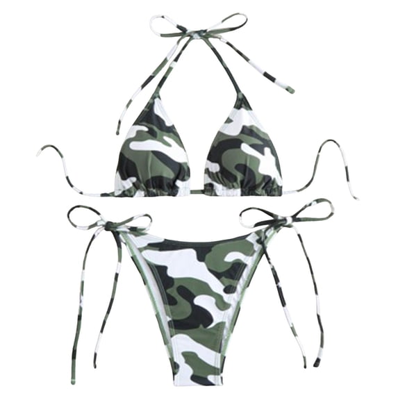 BOOMNY Womens Bikini Sets 2 Peice Swimsuit For Women Camouflage Swimwear Spaghetti Straps Low Rise Cozy Soft Bathing Suits