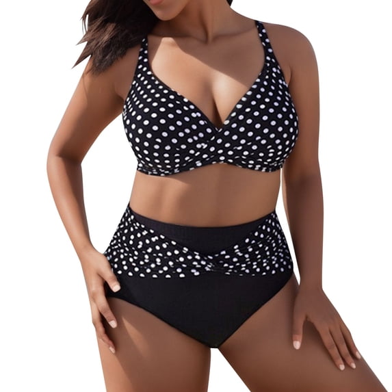 BOOMNY Womens Bikini Sets Plus Size 2 Peice Swimsuit For Women Dot Graphic Swimwear Spaghetti Straps Low Rise Cozy Soft Bathing Suits