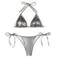 thumbnail image 1 of BOOMNY Womens Bikini Sets Shiny String 2 Peice Swimsuit For Women Metallic Spaghetti Straps Low Rise Cozy Soft Bathing Suits, 1 of 7