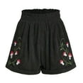 thumbnail image 1 of BOOMNY Womens Corduroy Shorts Elastic Wasit Baggy Shorts For Women Floral Embroidery Lightweight Loose Fit Cozy Summer Dailywear, 1 of 5