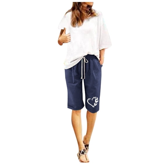 BOOMNY Womens Cotton Linen Shorts Elastic Wasit Baggy Shorts For Women Graphic Y2K Lightweight Loose Fit Cozy Summer Dailywear