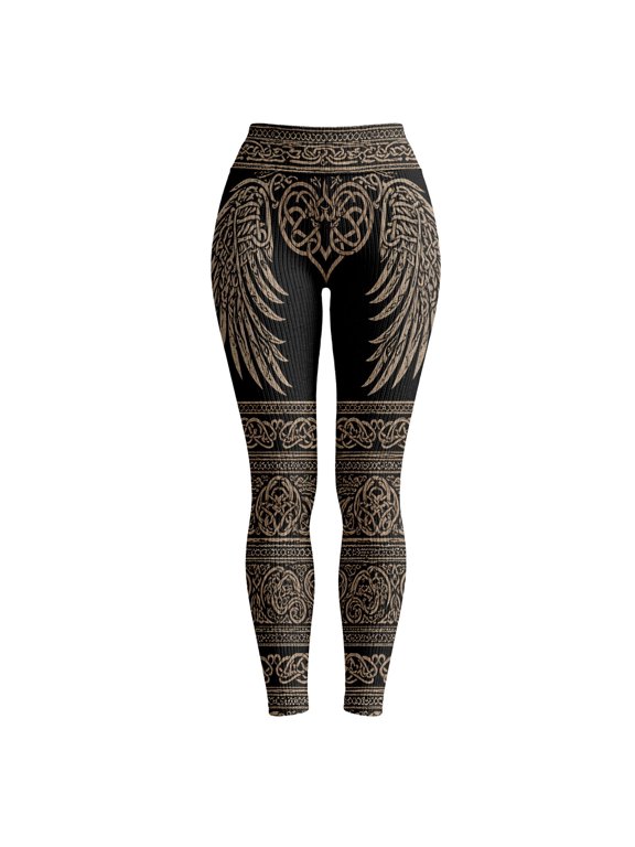 Womens Knit Leggings Y2K Ribbed Pants for Women Angle Wings Graphic Elastic Waist Cozy Fall Winter Workout Gym Bottoms