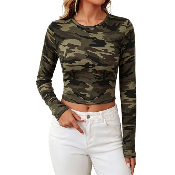 BOOMNY Womens Long Sleeve Cropped Tshirts Crew Neck Y2K T-Shirt Streetwear Fall Tee Tops for Women