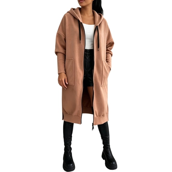 BOOMNY Womens Long Sleeve Fleece Hoodies Solid Pullover Long Hoodie for Women Trendy Zip Up Warm Fall Winter Hooded Sweatshirts With Pocket