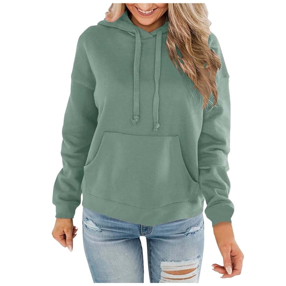 BOOMNY Womens Long Sleeve Fleece Hoodies Solid Y2K Pullover Hoodie for Women Trendy Casual Fall Winter Hooded Sweatshirts With Pocket