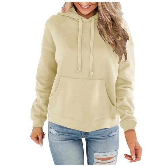 BOOMNY Womens Long Sleeve Fleece Hoodies Solid Y2K Pullover Hoodie for Women Trendy Casual Fall Winter Hooded Sweatshirts With Pocket