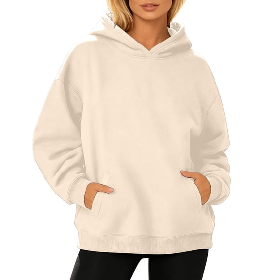 BOOMNY Womens Long Sleeve Fleece Hoodies Solid Y2K Pullover Hoodie for Women Trendy Casual Warm Fall Winter Hooded Sweatshirts With Pocket
