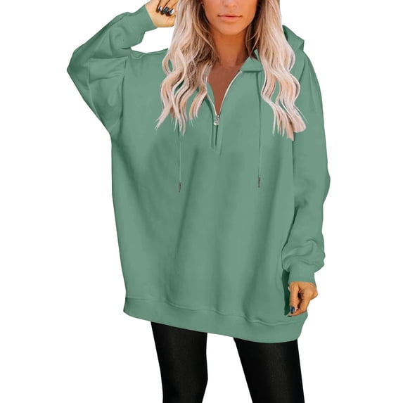 BOOMNY Womens Long Sleeve Hoodies Solid Pullover Hoodie for Women Trendy Half Zip Fall Winter Hooded Sweatshirts