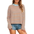 thumbnail image 1 of BOOMNY Womens Long Sleeve Tshirts Crew Neck Striped T-Shirt Loose Fall Tee Tops for Women, 1 of 5