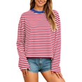 thumbnail image 1 of BOOMNY Womens Long Sleeve Tshirts Crew Neck Striped T-Shirt Loose Fall Tee Tops for Women, 1 of 5