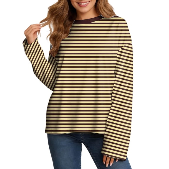 BOOMNY Womens Long Sleeve Tshirts Crew Neck Striped T-Shirt Loose Fall Tee Tops for Women
