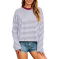 thumbnail image 1 of BOOMNY Womens Long Sleeve Tshirts Crew Neck Striped T-Shirt Loose Fall Tee Tops for Women, 1 of 5