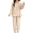 thumbnail image 1 of BOOMNY Womens Pajama Set 2 Peice Flannel Pajamas for Women Set Solid Color Thick Long Sleeve Pjs Tops Pants Sleepwear Outfit Cozy Warm Homewear Loungewear, 1 of 7