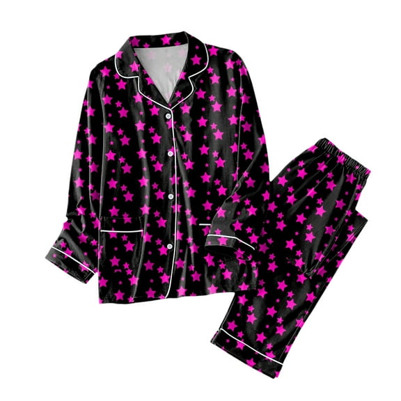 BOOMNY Womens Pajama Set 2 Peice Pajamas for Women Set Casual Graphic Long Sleeve Buttons Pjs Tops Pants Sleepwear Outfit Cozy Soft Homewear Loungewear