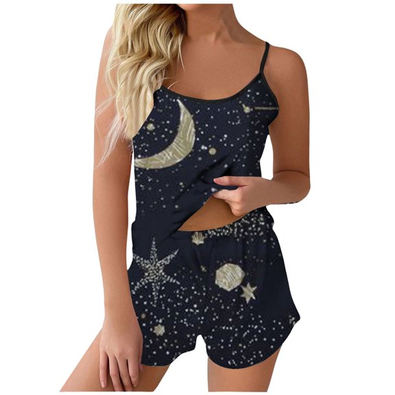 BOOMNY Womens Pajama Set 2 Peice Pajamas for Women Set Casual Star Graphic Sleeveless Pjs Tops Shorts Sleepwear Outfit Cozy Soft Homewear Loungewear