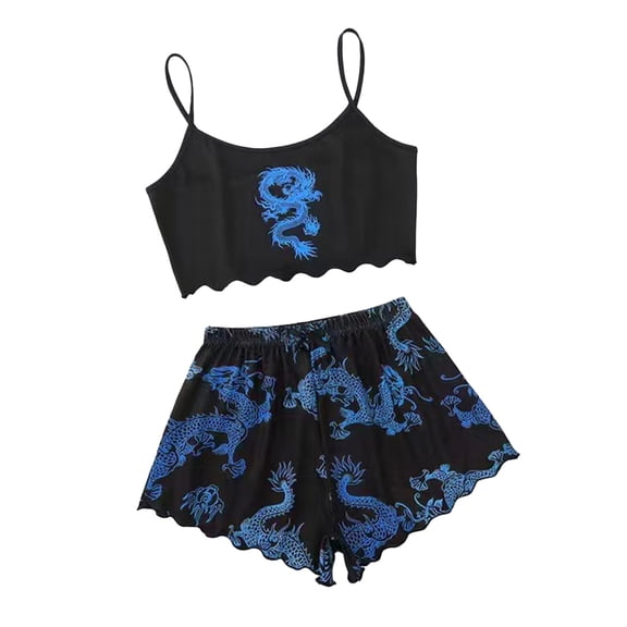 BOOMNY Womens Pajama Set 2 Peice Pajamas for Women Set Dragon Graphic Sleeveless Pjs Tops Shorts Sleepwear Outfit Cozy Soft Homewear Loungewear