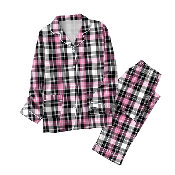 BOOMNY Womens Pajama Sets 2 Peice Pjs Set for Women Plaid Long Sleeve Buttons Sleepwear Tops Pants Homewear Loungewear Sets