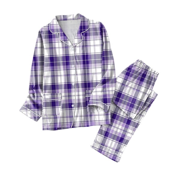 BOOMNY Womens Pajama Sets 2 Peice Pjs Set for Women Plaid Long Sleeve Buttons Sleepwear Tops Pants Homewear Loungewear Sets