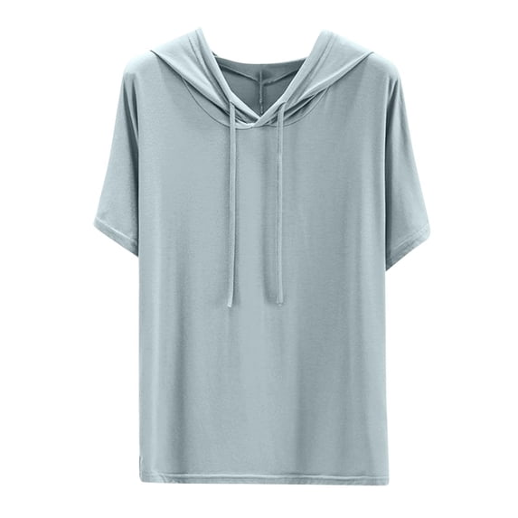 BOOMNY Womens Short Sleeve Hoodies Solid Pullover Hoodie for Women Trendy Lightweight Breathable Hooded Sweatshirts