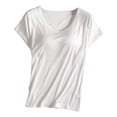 thumbnail image 1 of BOOMNY Womens Short Sleeve T Shirts With Built In Bra Solid Color Loose Summer Tops for Women, 1 of 3