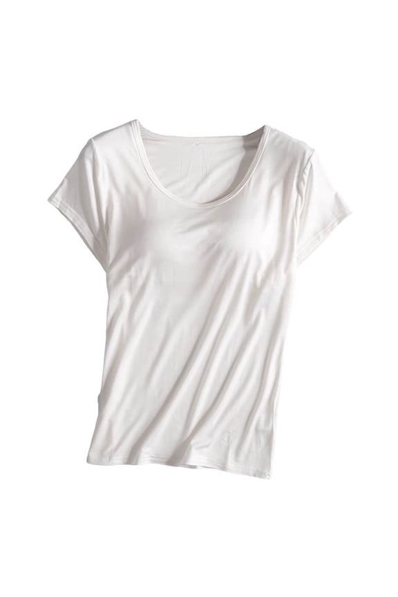 Womens Short Sleeve T Shirts With Built In Bra Solid Color Loose Summer Tops for Women