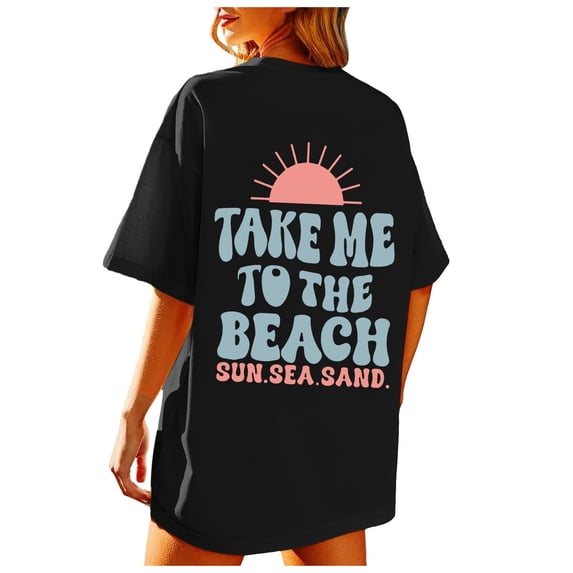 BOOMNY Womens Short Sleeve Tshirts Crew Neck Letter Graphic Y2K T-Shirt Cozy Summer Beach Tee Tops for Women