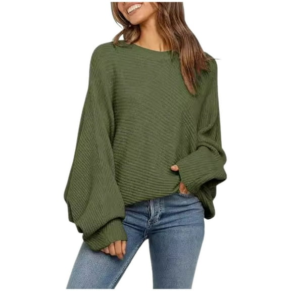 BOOMNY Womens Sweater Batwing Sleeve Sweaters for Women Solid Color Oversized Crewneck Warm Knit Pullover Trendy Tops 2025 Fall Winter Knitwear