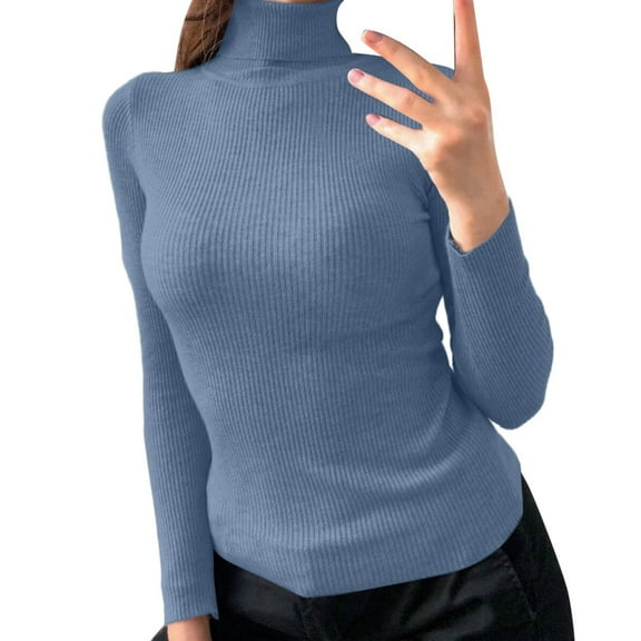 BOOMNY Womens Sweater Long Sleeve Basic Sweaters for Women Solid Color Turtleneck Knit Pullover Trendy Tops 2025 Fall Winter Knitwear