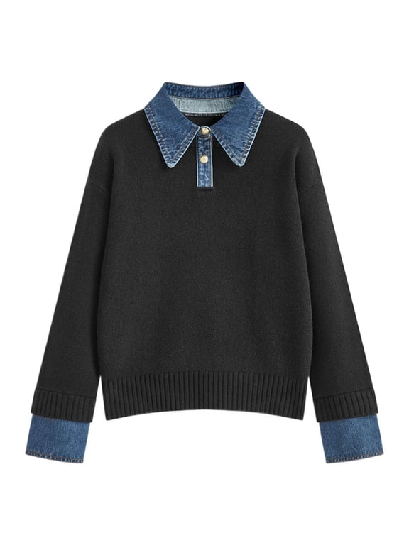 Womens Sweater Long Sleeve Sweaters for Women Denim Versatile Warm Knit Pullover Trendy Tops 2025 Fall Winter Knitwear
