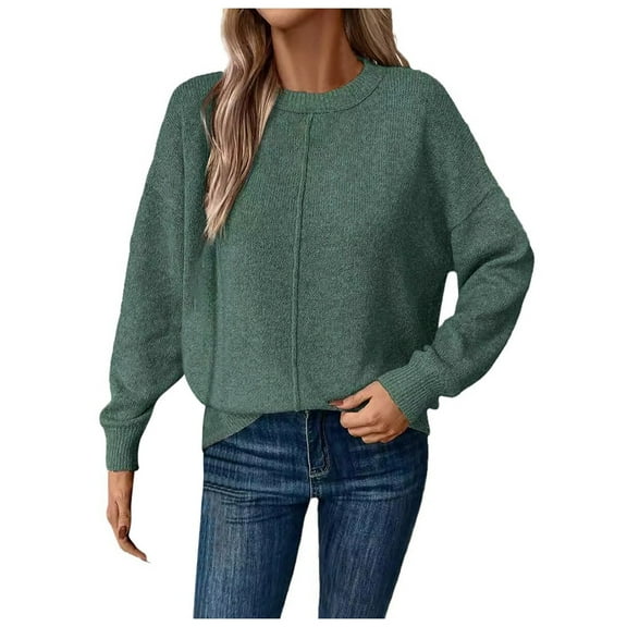 BOOMNY Womens Sweater Long Sleeve Sweaters for Women Solid Color Crewneck Knit Pullover Trendy Tops 2025 Fall Winter Knitwear