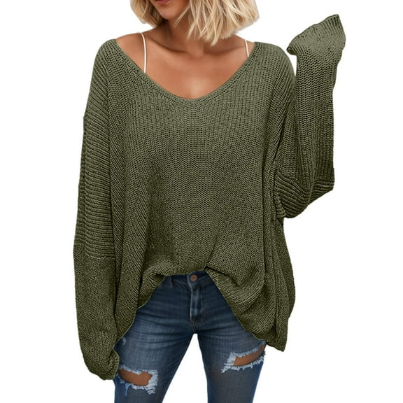 BOOMNY Womens Sweaters Long Sleeve Sweaters for Women Solid Color V Neck Warm Knit Pullover Trendy Tops 2025 Fall Winter Knitwear